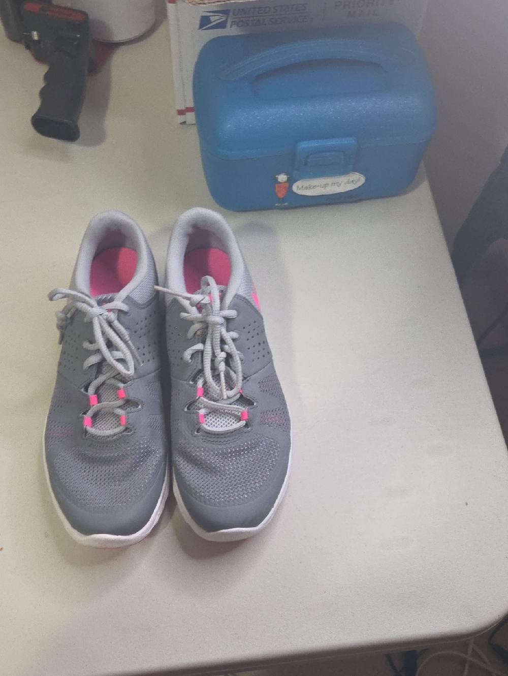 Nike Grey Athletic Sneakers with Pink Accents